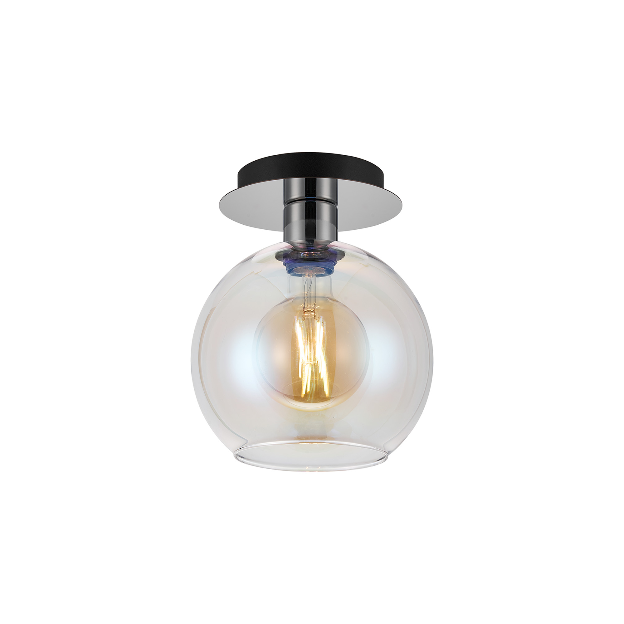 DK1335  Lori 15cm Round Ceiling Flush, 1 Light Flush Fitting E27, Polished Chrome/Iridescent Open Mouth Round Globe Shades